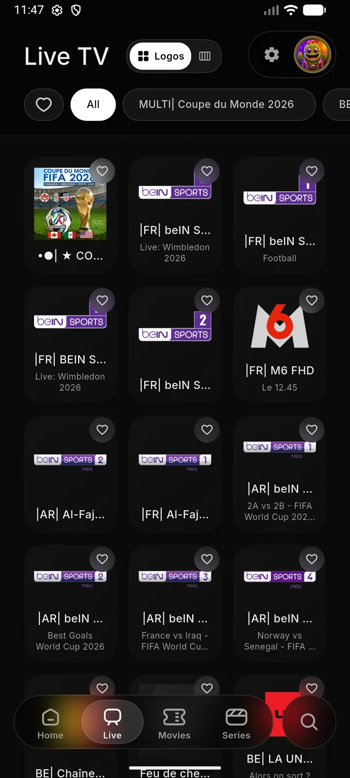 Chaînes en direct sur mobile
